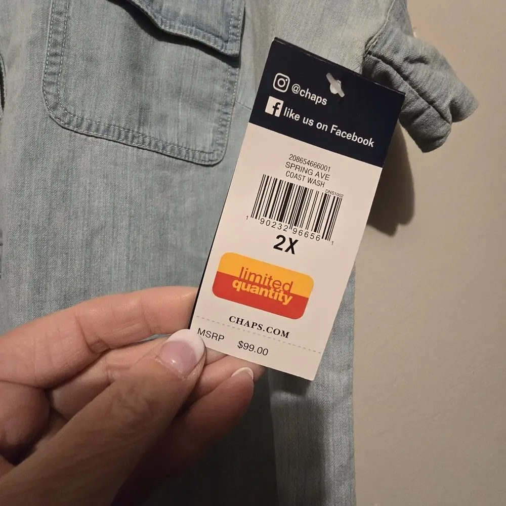 Chaps‎ NWT Chambray Shirt Dress Women's Plus 2X Blue Preppy Cottagecore Western